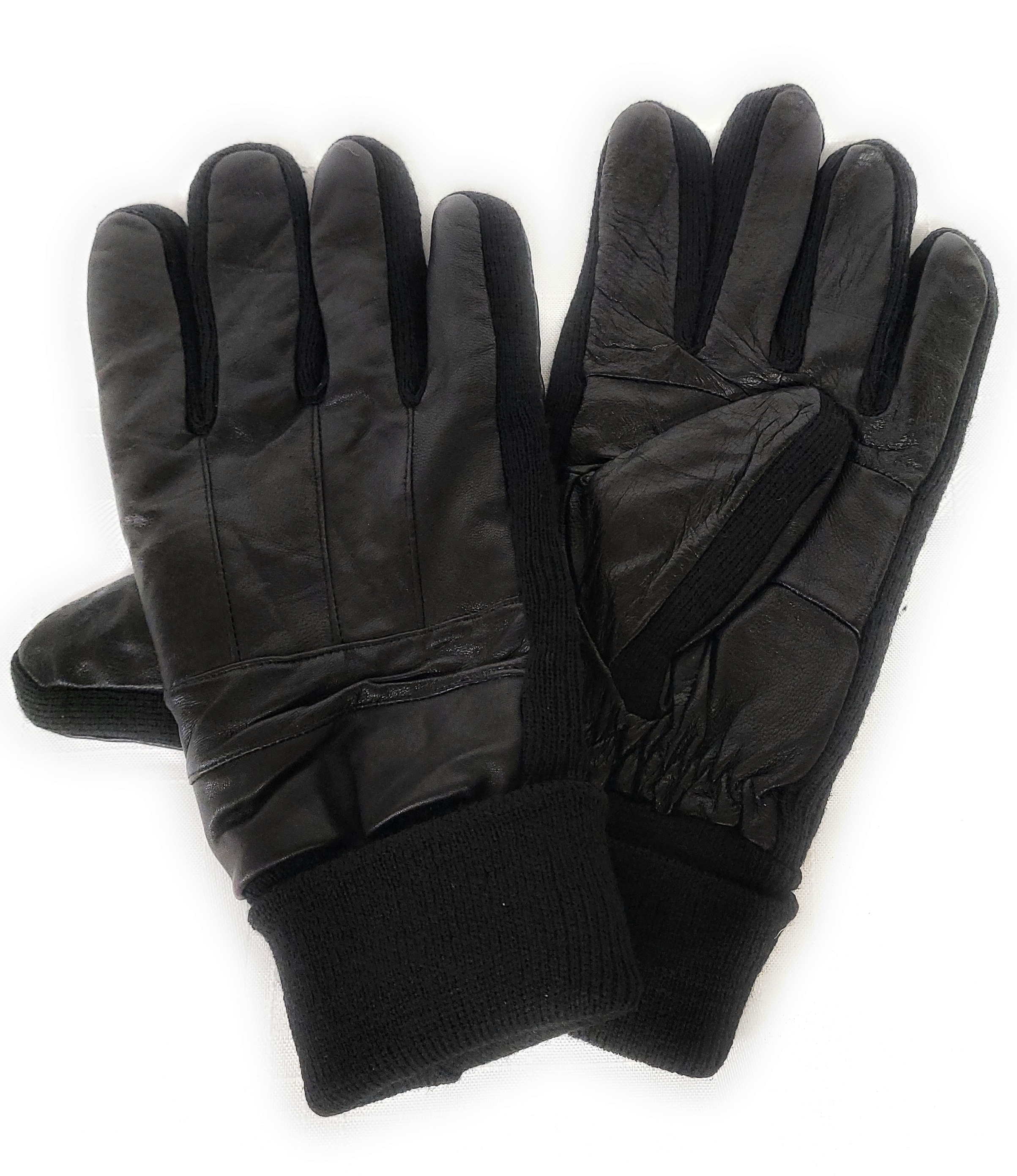 Genuine Black Leather Gloves with Warm Fleece Lining For Hardworking Adult Men (Medium)